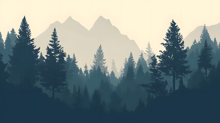 Obraz premium A vector silhouette illustration of a mountain range with trees, offering a minimalist design for natural landscapes