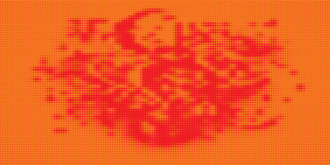 Dots halftone orange color pattern gradient texture with technology digital background. Dots pop art comics with summer background.