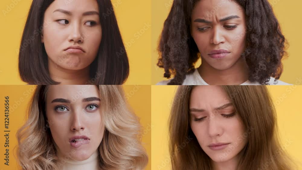 Poster a collection of close-up shots featuring diverse individuals expressing various emotions. each perso