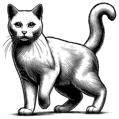 Beautiful cat in full-body, vector sketch, SVG, isolated on white background