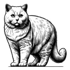Beautiful cat in full-body, vector sketch, SVG, isolated on white background