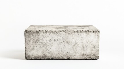 A detailed shot of a concrete block with a clean, industrial look, isolated on a white backdrop, highlighting its rugged, minimalist design