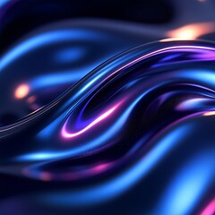 Abstract Neon Flow: Luminous Lines on Blue Reflective Surface - made with Generative AI