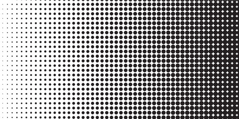Set of halftone dots gradient pattern texture isolated on white background. Straight dotted spots using halftone circle dot raster texture. Vector blot half tone collection.