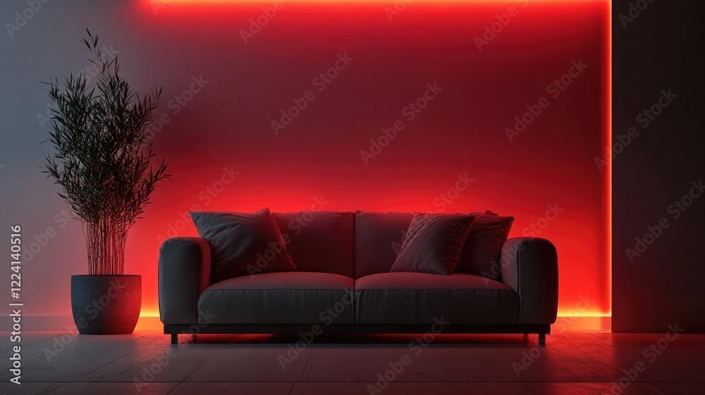Aufkleber a hidden light source emits a soft red glow in a serene dark room, creating a peaceful and soothing 