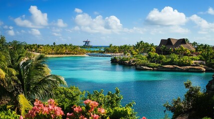 Obraz premium Tropical Islands Surrounded by Vibrant Oceans Showcase a Dynamic and Energetic Natural Beauty. A Mesmerizing Scene of Lush Greenery and Crystal-clear Waters.