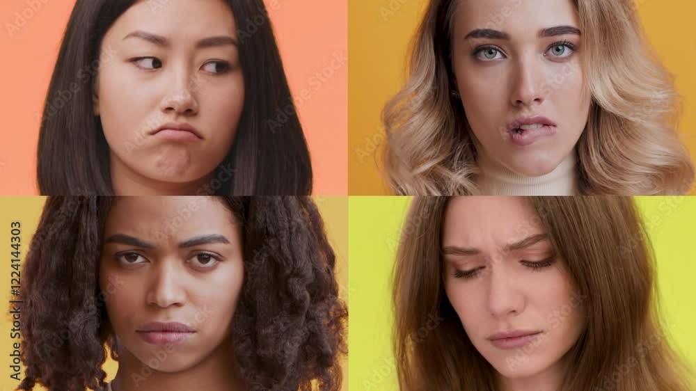 Poster a collection of four diverse faces showcases a variety of emotions. each person displays distinct ex