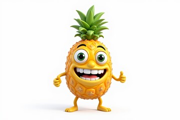Cheerful Cartoon Pineapple Character Giving Thumbs Up 3D Render Tropical Fruit Illustration