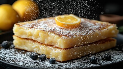 Delicious Lemon Pancakes with Powdered Sugar and Blueberries