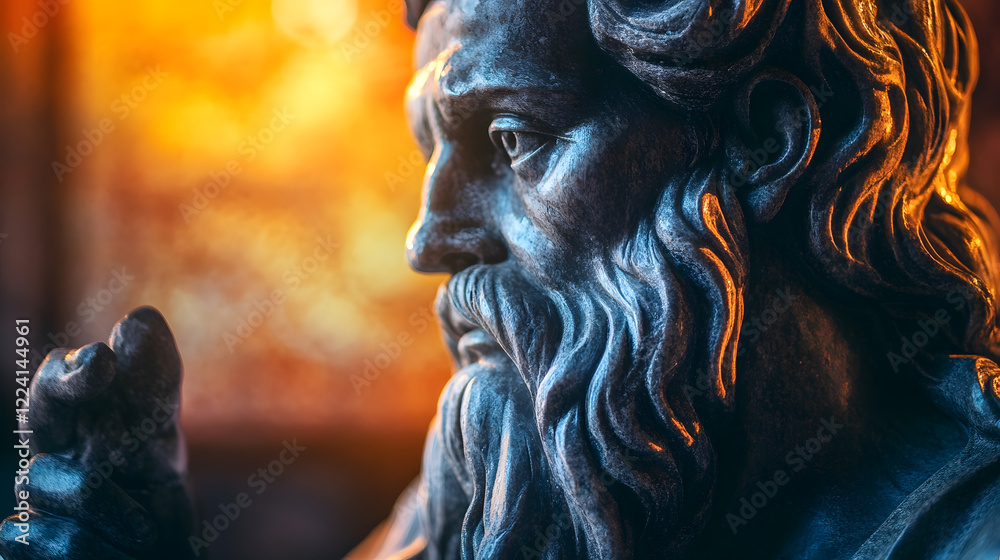 Poster Close-up of ancient philosophical statue with intricate textures and details : Generative AI