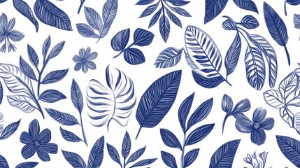 Fototapeta premium Elegant Hand-Drawn Leaf Patterns on White Background for Design Use