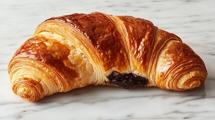 Chocolate croissant bakery marble background food photography