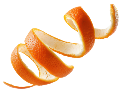 Spiral orange peel twist isolated on solid white background