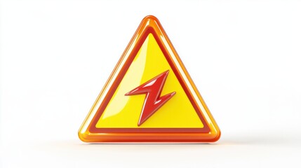 A vibrant 3D triangular warning sign with bold cartoon-style lightning bolt symbol and glossy finish, rendered on a clean white background