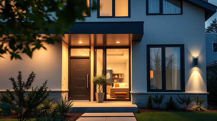 Modern House Exterior at Night: Contemporary Home Design and Architecture