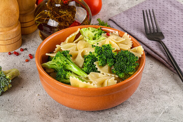 Italian pasta farfalle with broccoli