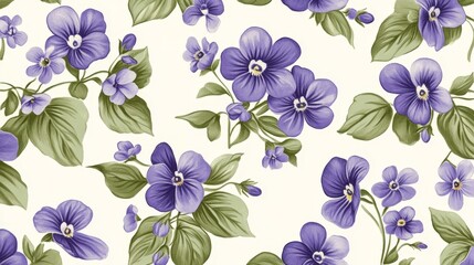 Elegant Floral Pattern with Purple Violets on Soft Cream Background