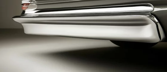 Fototapete Close-up of Classic Car's Chrome Rear Bumper: Automotive Detail, Vintage Vehicle, Luxury Design © Gayan