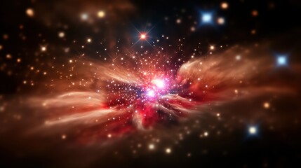 Naklejka premium Cosmic Explosion of Vibrant Colors in Deep Space with Stars and Nebulae Surrounding