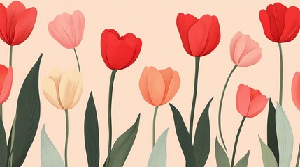 Obraz premium Colorful Tulips in Soft Pastel Background with Artful Composition