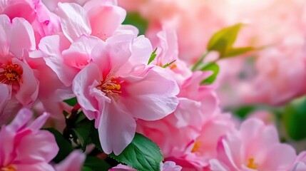 Obraz premium Delicate Pink Blossoms in Soft Focus Bathed in Gentle Morning Light for Spring Beauty