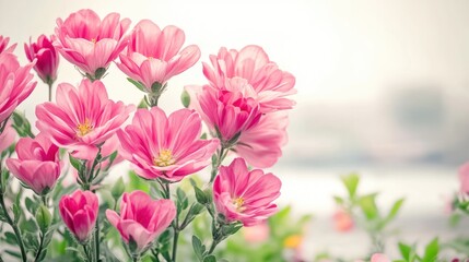 Fototapeta premium Beautiful Pink Flowers Blooming in the Garden with Soft Background and Warm Lighting
