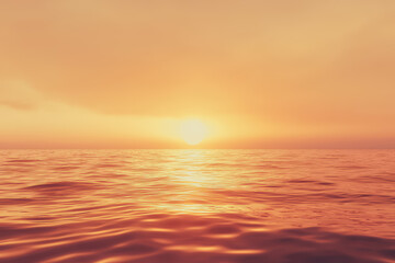 Fototapeta premium Sunset over the ocean with a silhouette of a boat on the horizon reflecting the vibrant colors of the sky and water during dusk