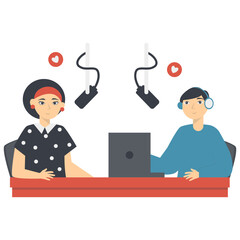 People Podcast Character. International Podcast Day Celebration. Vector Illustration.