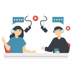 People Podcast Character. International Podcast Day Celebration. Vector Illustration.