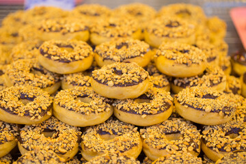 Doughnuts Sold at a Street Market in Thailand, Street Food