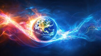 Abstract image of Earth encased in luminous data waves, symbolizing the advancement of global connectivity and technology shaping the future
