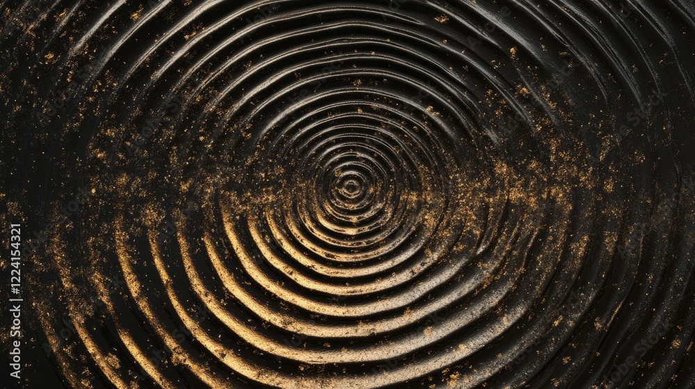 Poster Abstract visualization of gravity and magnetic forces with concentric circles and rippling waves, creating an intricate pattern in a dark void