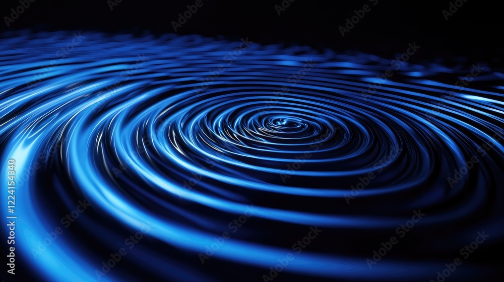 Poster Abstract visualization of gravity and magnetic forces with concentric circles and rippling waves, creating an intricate pattern in a dark void