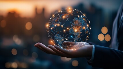 Interconnected spheres symbolize global business networks, reflecting collaboration and unity in a minimalist design.