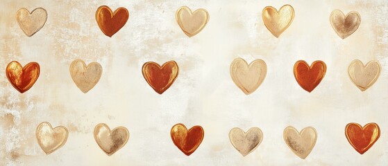 Romantic Golden & Red Hearts Pattern: Beige Textured Background - Seamless Design for Valentine's, Wedding Invitations, and Romantic Projects