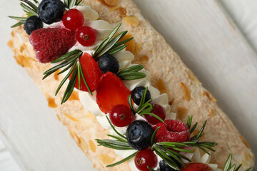 Meringue roll, concept of tasty and delicious food