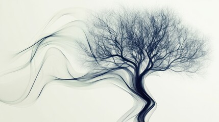 An abstract representation of a tree with flowing lines, conveying movement and nature.
