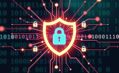 Obraz premium A shield and padlock symbolizing robust protection against computer viruses, ensuring secure and safe digital experiences.