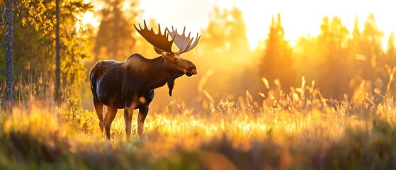 Majestic Moose at Golden Hour Sunset - Golden Hour Photography