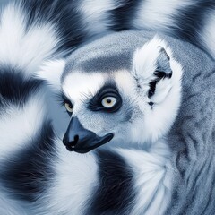 Obraz premium Macro shot of lemur fur patterns madagascar animal wildlife close-up soft gray and white texture