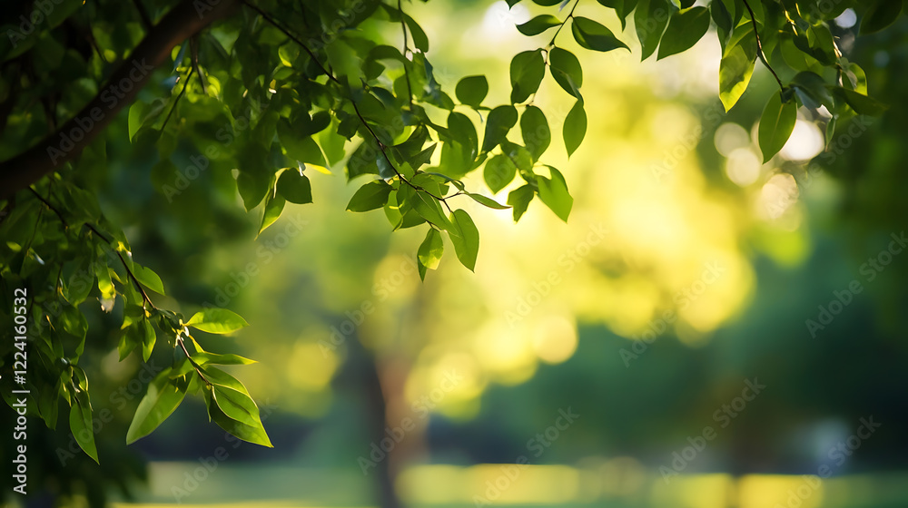 Aufkleber Sunlit Green Leaves on a Tree Branch Creating a Natural Canopy Effect : Generative AI