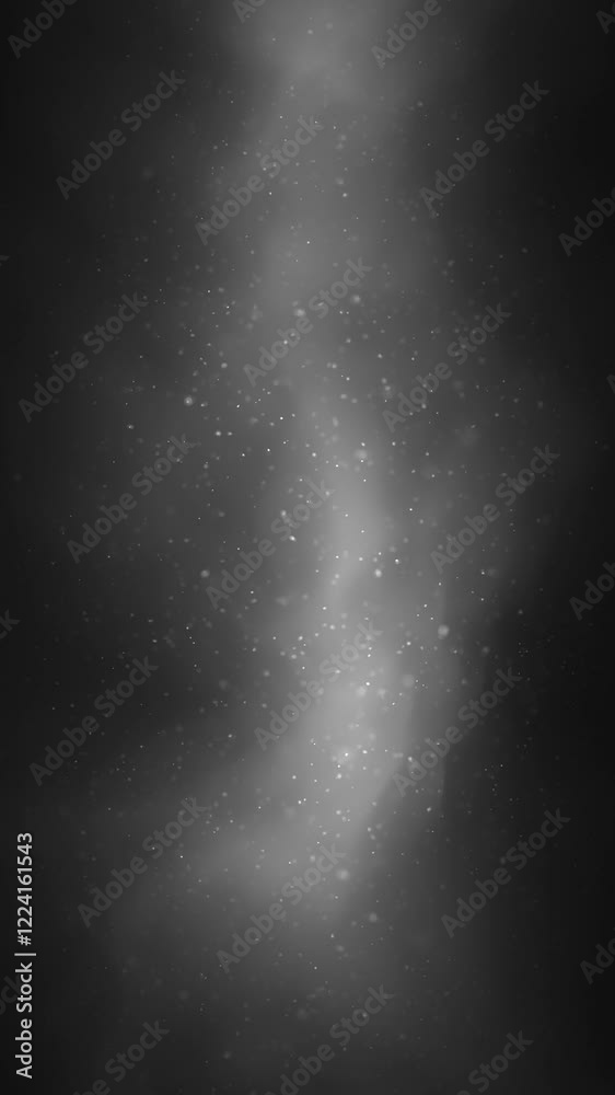 Poster abstract dark bw smoke cloud with flying particles loop vertical background.