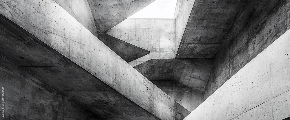 Poster Abstract grayscale image of intersecting concrete beams and architectural structures.