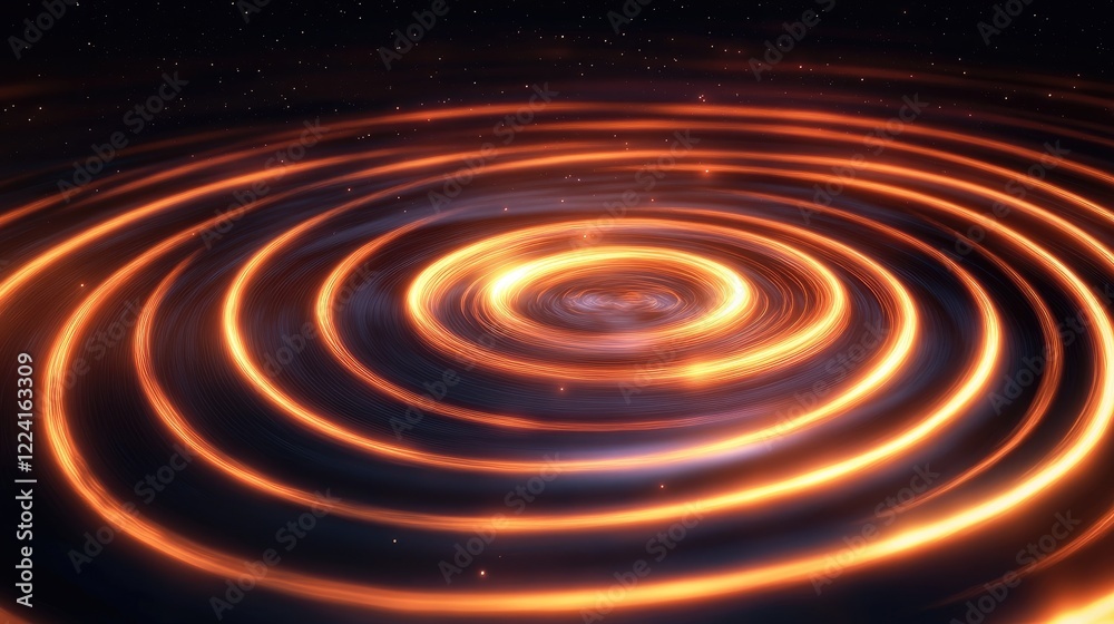 Poster Magnetic forces and gravity visualized with glowing concentric circles and rippling vibrations in a dark void, demonstrating powerful cosmic forces