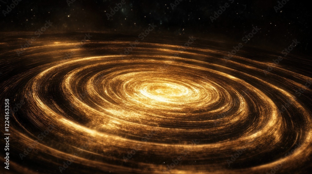 Poster Magnetic forces and gravity visualized with glowing concentric circles and rippling vibrations in a dark void, demonstrating powerful cosmic forces