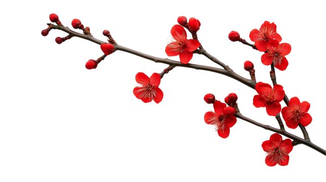 branch of red flower isolated on transparent white background, clipping path