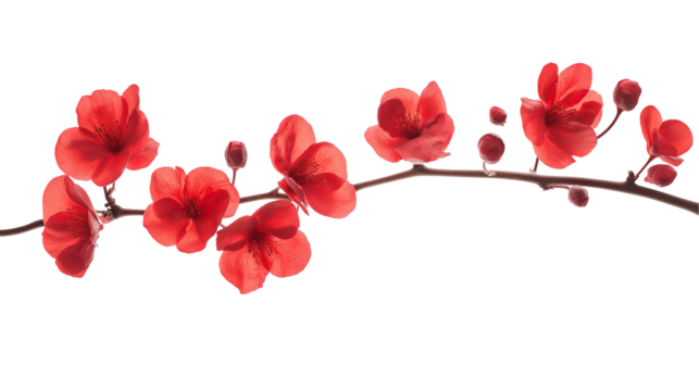 branch of red flower isolated on transparent white background, clipping path