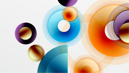 Abstract composition of overlapping circles with smooth gradients and transparency effects. Clean and modern design emphasizing depth, symmetry, and a minimal aesthetic