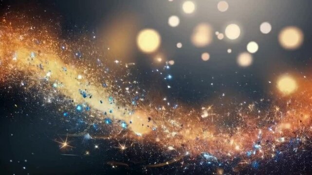 Vibrant hues of gold, silver, blue, and red shimmer and dance against a dark, dreamy backdrop