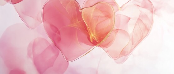 Fototapeta premium Abstract Pink and Peach Heart Shapes: Alcohol Ink Art for Valentine's, Romance, and Love Designs